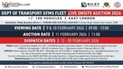 DEPARTMENT OF TRANSPORT GFMS EAST LONDON LIVE ON-SITE AUCTION 2026