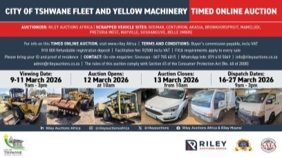 CITY OF TSHWANE FLEET & YELLOW MACHINERY TIMED ONLINE AUCTION