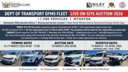 DEPARTMENT OF TRANSPORT GFMS MTHATHA LIVE ON-SITE AUCTION 2026
