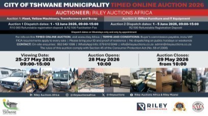 CITY OF TSHWANE FLEET, YELLOW MACHINERY & TRANSFORMERS TIMED ONLINE AUCTION