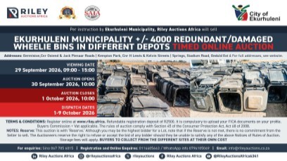 EKURHULENI MUNICIPALITY WHEELIE BINS DISPOSAL TIMED ONLINE AUCTION